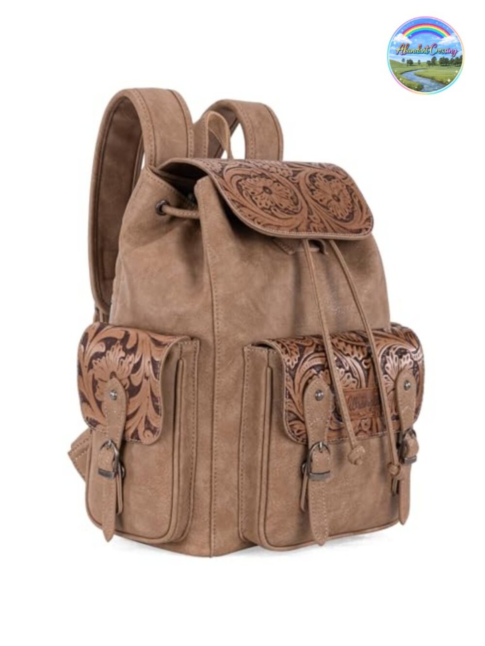 Western Floral Tooled Leather Backpack Purse for Women Men Adjustable Straps